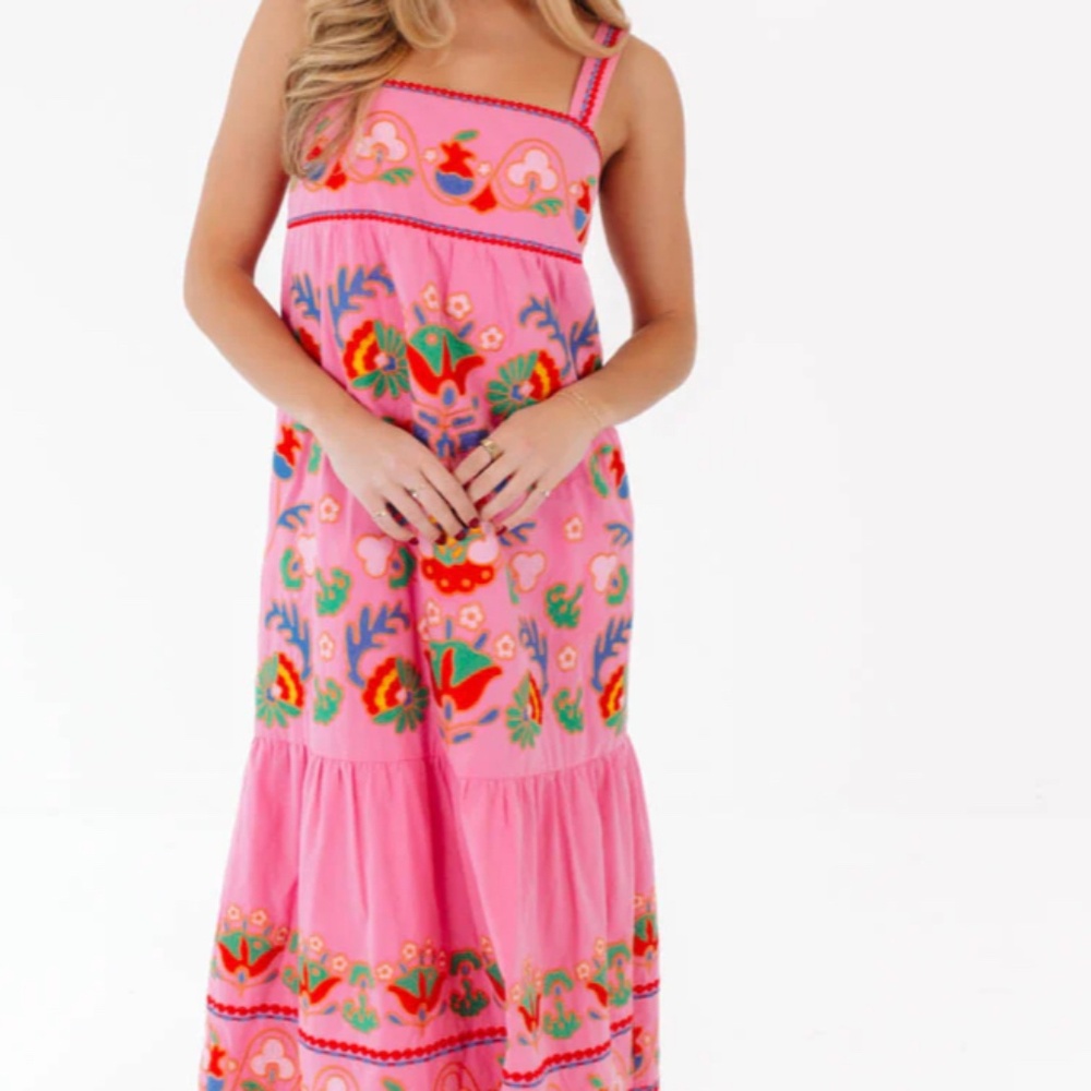 Pink Embroidered Midi Dress - Brand Unspecified